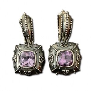 Brighton 925 Sterling Silver Bali Java Amethyst Hinged Gemstone Hoop Earrings